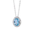 Wholesale New 925 Sterling Silver White Blue Gem halo Oval Pendant Women's Necklace Jewelry