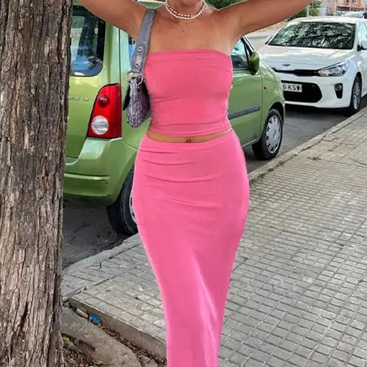 Custom Sexy Ladies Tube Top Sets Two Piece Tube Tops and Dress Set 2026 Summer Cotton 2 Piece Set for Women