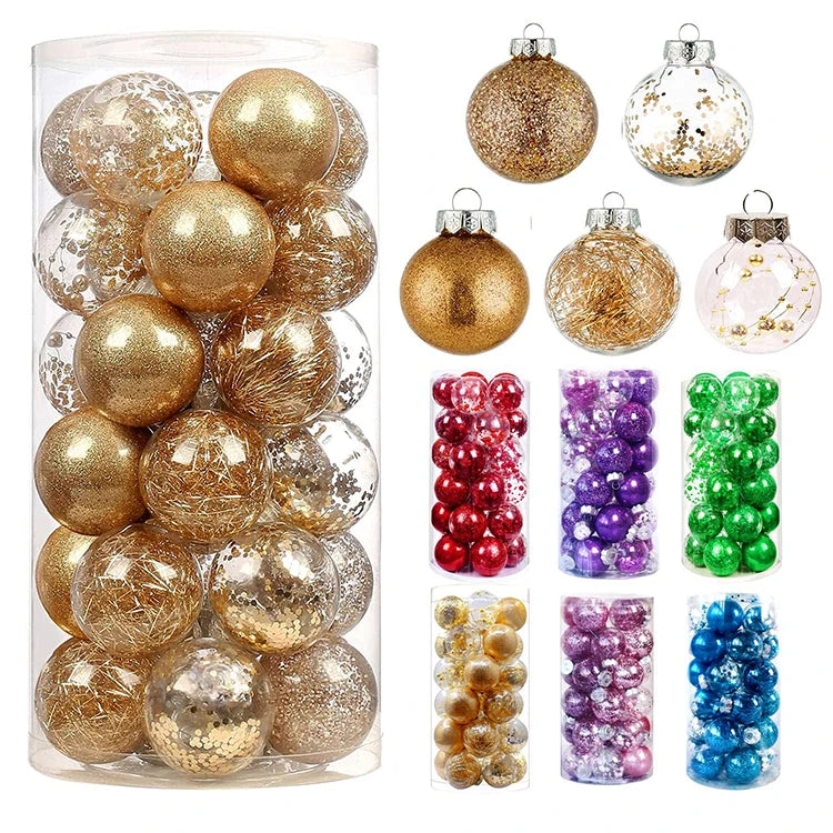 Hot Sale Christmas Ball Ornaments for Christmas Tree Balls for Xmas Home Decoration DIY Handcraft Balls Multi-colors 6CM 30Pcs