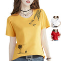 Women's White Cotton T-Shirt Short Sleeve round Neck Top Custom Print Logo Breathable Knitted Fabric Casual Style for Summer