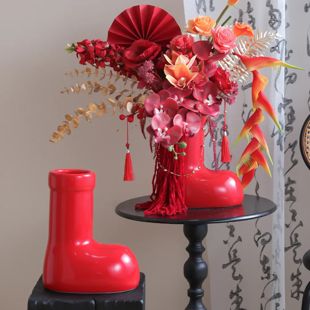 Red Boots Shoes Ceramic Vase High-end Feel Instagram Style High Aesthetic Value Red Minimalist Decoration Christmas Gift
