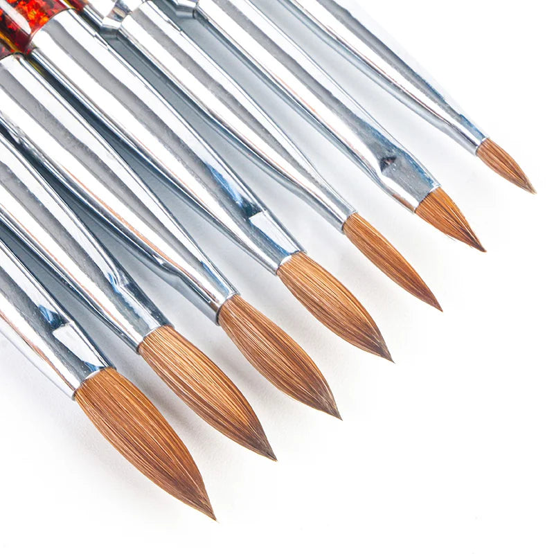 Wholesale Custom Logo Wood Acrylic Nail Art Brush Kolinsky Hair and Nylon Material with 9 Different Sizes