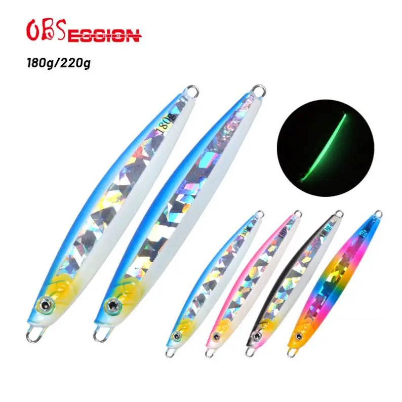 7# 180G 220G Hard Metal Jig Fishing Lure Jigs Slow Sinking Fall Jigs Luminous Artificial Lure Fishing Tackle