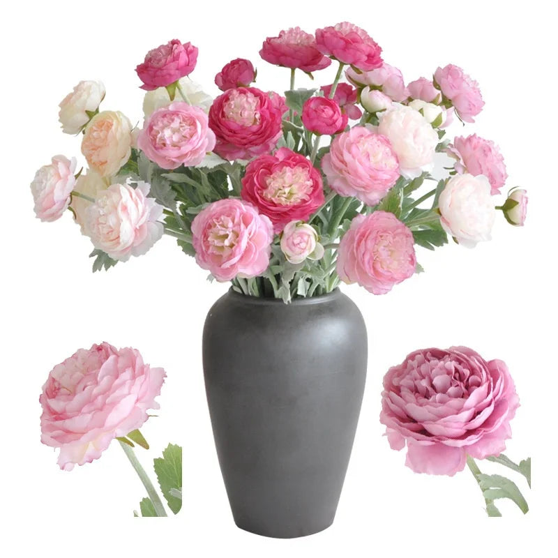 Popular Multiple Colors 3 Heads Silk Peonies Flocking Artificial Flowers Peony for Home Pot Decor
