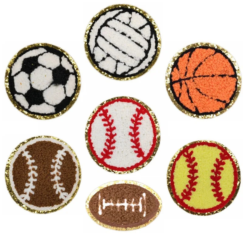 Factory Cheap  Iron on /self Adhesive Chenille Basketball Football Volleyball Sport Patch for Clothing Hat Bag Decoration
