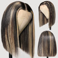 12 Inches Upgraded 5X6 Large Lace Straight Bob Wigs HIighlight Balayage Color Short Bob Wear Go Glueless Wig