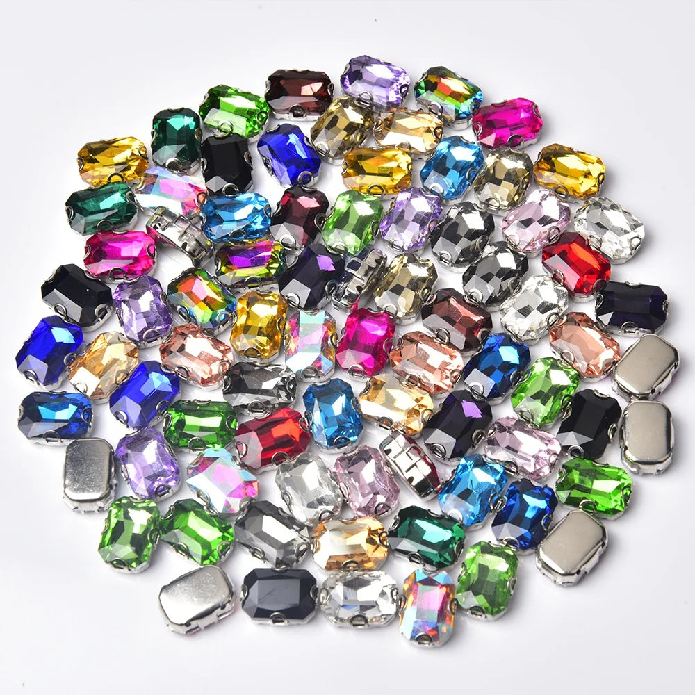 10*14mm 13*18mm Colored Rectangle Glass Crystal With D Shape Claw Setting Glitter Sew on Rhinestone for Clothing Decoration