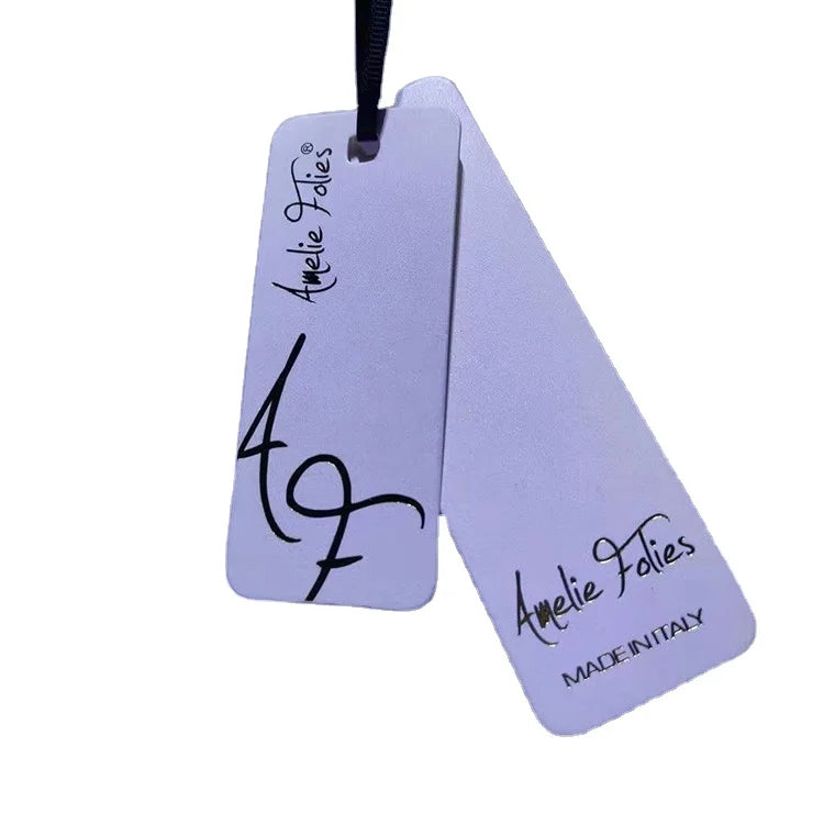 Custom Logo Embossed Matte Luxury Hangtag Labels Golden Stamping Swing Ticket Strings for Shoes Made from Quality Paper