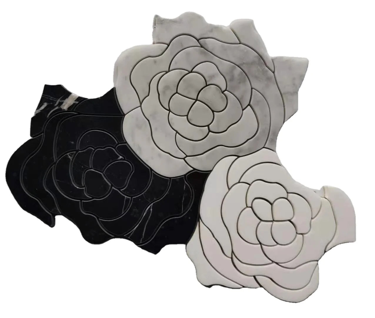Nero Marquina Waterjet Marble Mosaic Tiles Black White Classical Art Design for Bathroom Backsplash Floor Polished Wall Tile