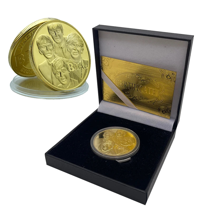 Metal Crafts Rock and Roll Music Record Guitar Cool British Rock Band Coin The-Beatles Gold Plated Coin Commemorative Coin