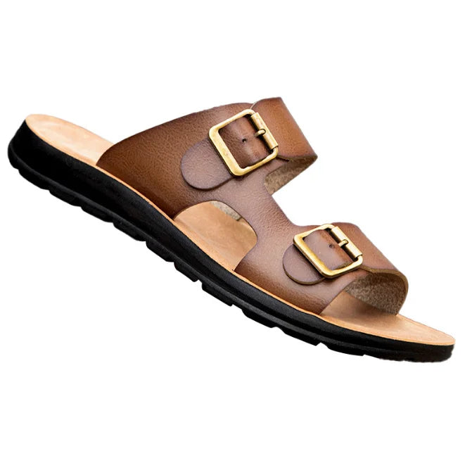 2025 New Men Leather Slipper With Strap  China Supplier Sales Men Sandal Slippers
