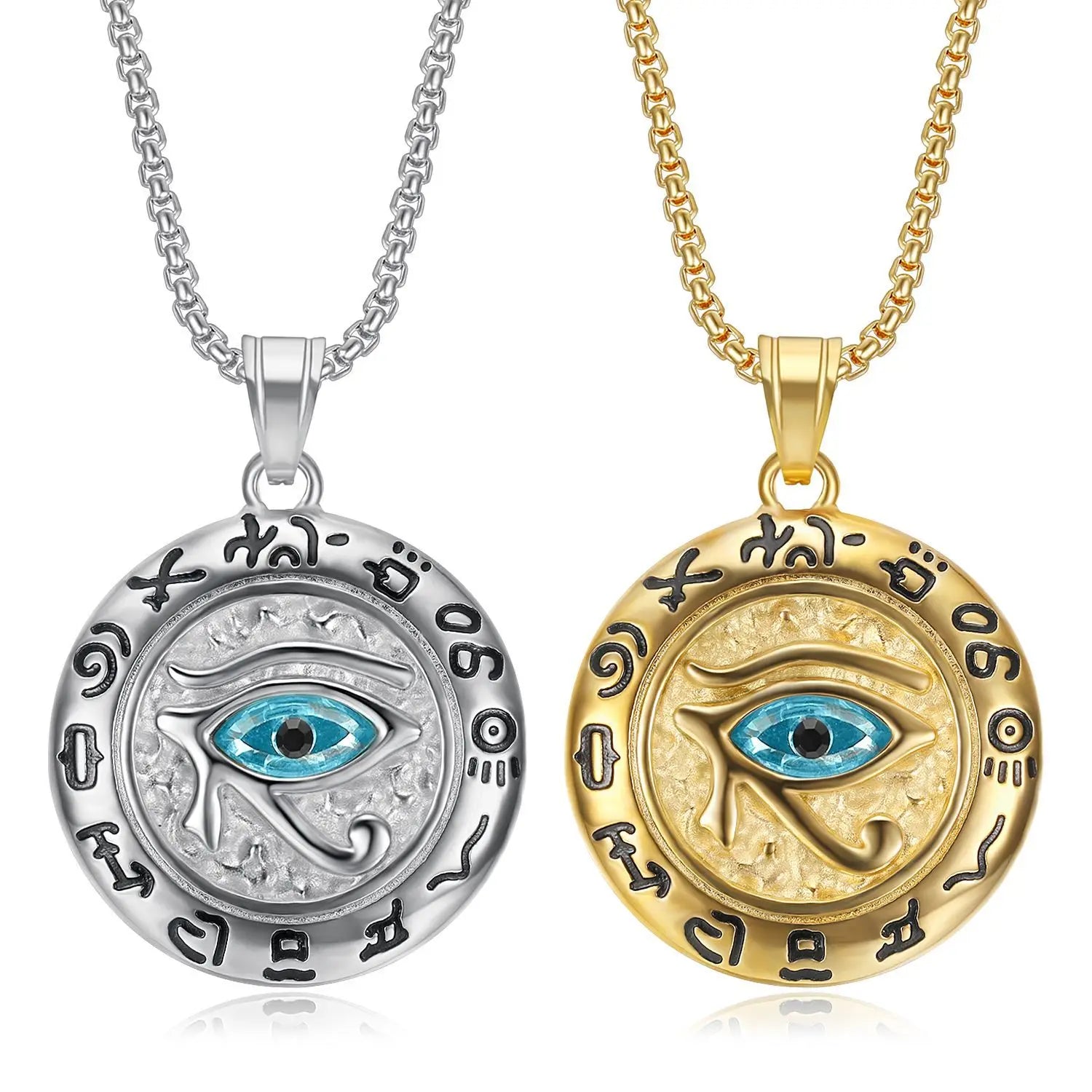 New Trendy Egypt Eye of Horus Pattern Round Pendant Necklace Men's Women's Necklace Amulet Pendant Party Stainless Steel Jewelry