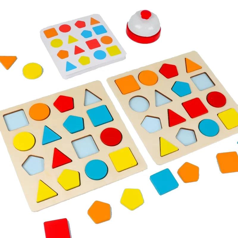 Parent-Child Battle Games Wooden Puzzles Shape Color Matching Board Educational Brain Teaser Puzzle Game With Bell Cards