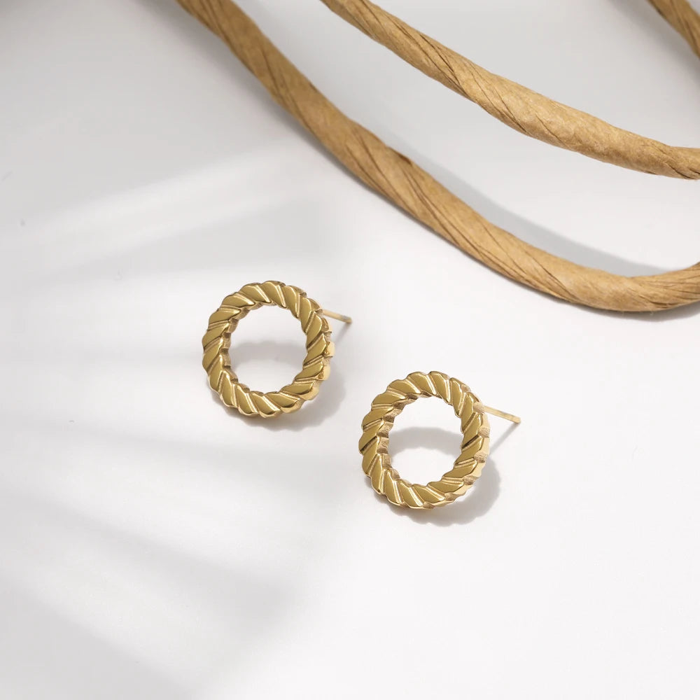 VIANRLA Twisted Hollow Circular Earrings Minimalist Stainless Steel Daily Women Fashion Jewelry New Arrival Drop Shipping