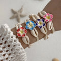 Boho Summer Holiday Handmade Sea Puka Shell Woven Bracelet Fashion Plumeria Frangipani Flower Charm Adjustable Bracelets