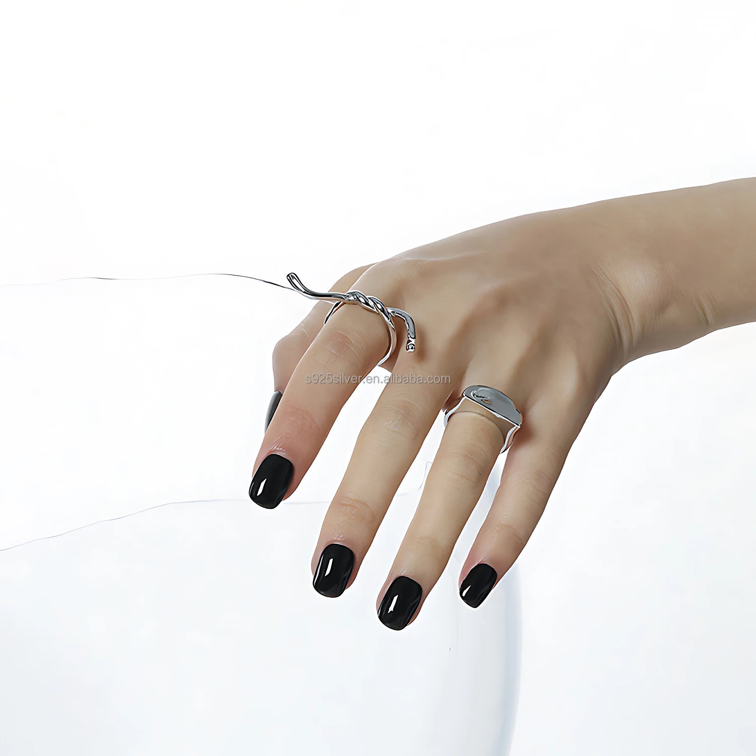 Minimalist Adjustable Ring Jewelry 925 Sterling Silver Geometric Sculptural Curved Design Open Ring for Women Daily Wear