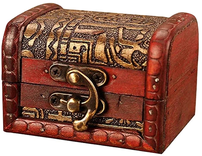 Vintage Metal Lock Wooden Storage Box with Miniature Rectangle Shape for Jewelry Case Storage