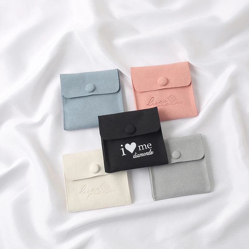 Top Quality Custom Printing Microfiber Jewelry Pouch Velvet Gift Pouches Envelope Flap with Logo Printed Debossed Insert Pad