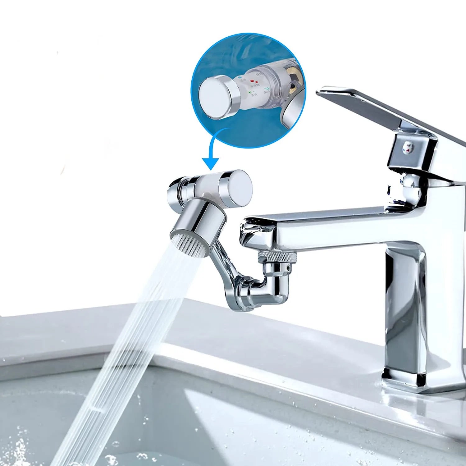 Bathroom Filter Faucet 1080 Degree Large Angle Rotating Faucet Extender Aerator