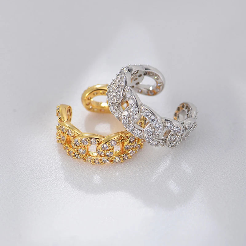 Luxury Designer Paper Clips Chain Clip on Studs Ear Psj Brass 18k Gold Plated Cubic Zircon Single Cuff Earrings for Women Girls