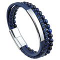Fashion Hip-hop Round Bead Geometric Simple Natural Tiger's Eye Stone Volcanic Stone Men's Leather Rope Bracelet