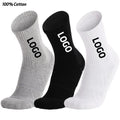 Wholesale 100% Cotton Unisex Gym Sport Socks Men's Fashionable White Crew with Custom Logo for Spring Season