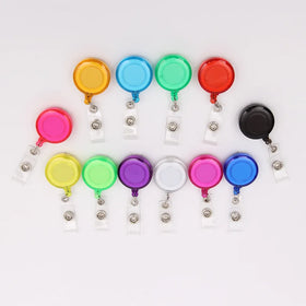 Assorted Colors 32mm Plastic ABS Casing Transparent Retractable Badge Reels Round Reel Clip on ID Holders