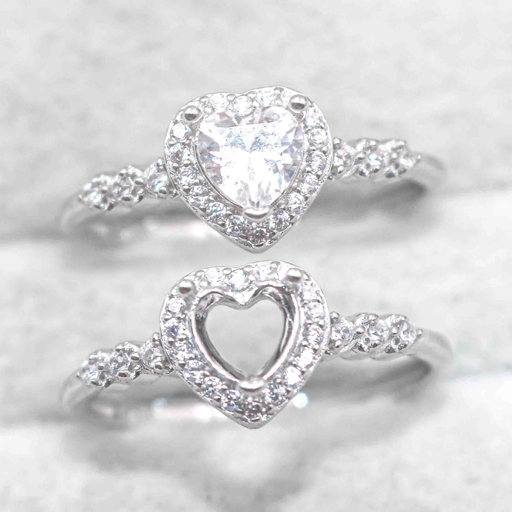 Semi Mount 5*5mm Sterling Silver Ring Heart Shape Empty Frame Blank Support Claw Setting S925 Base Without Center for DIY Inlay
