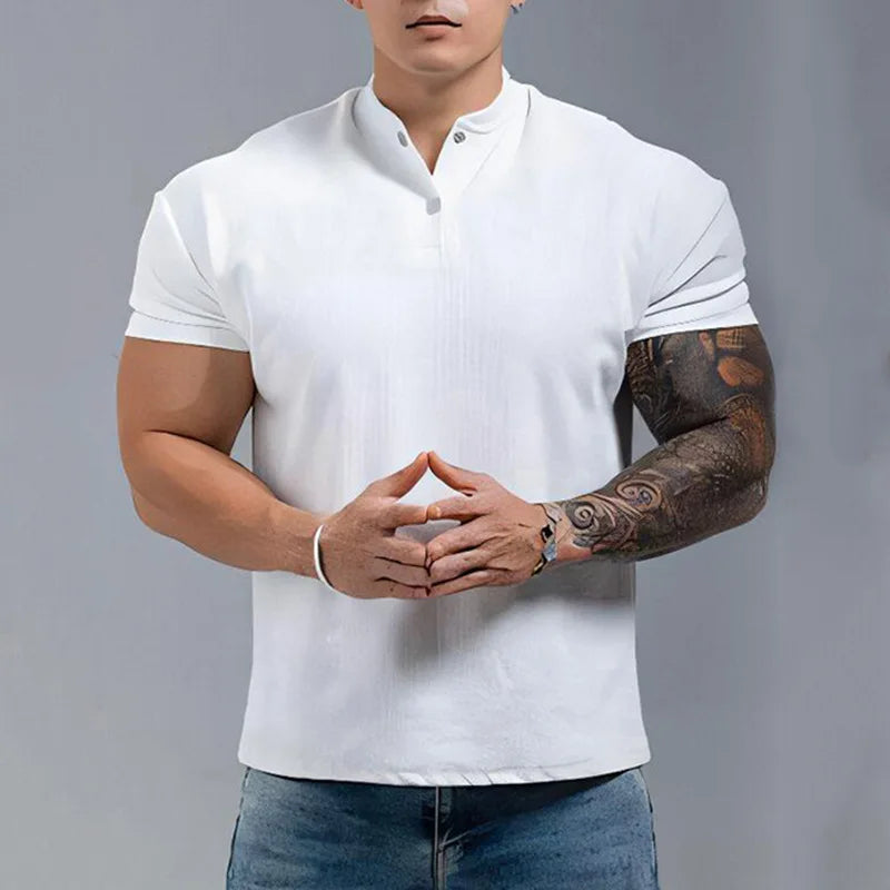 Solid Color Chinese Style Casual T Shirt Summer Breathable Sports Short Sleeve Tee With Cuffed Cuff Outdoor Fitness Training Top MegaBDM