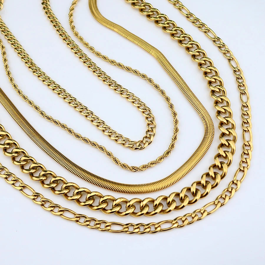 18K Gold PVD Plated Stainless Steel Chunky Twisted Miami Cuban Chain Chocker Necklace Snake Rope Chain Necklace for Men Women