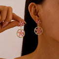 Women's Trendy Retro Style Teardrop Flower Stud Earrings Elegant Fashionable Metal Alloy Dangle Jewelry Gift