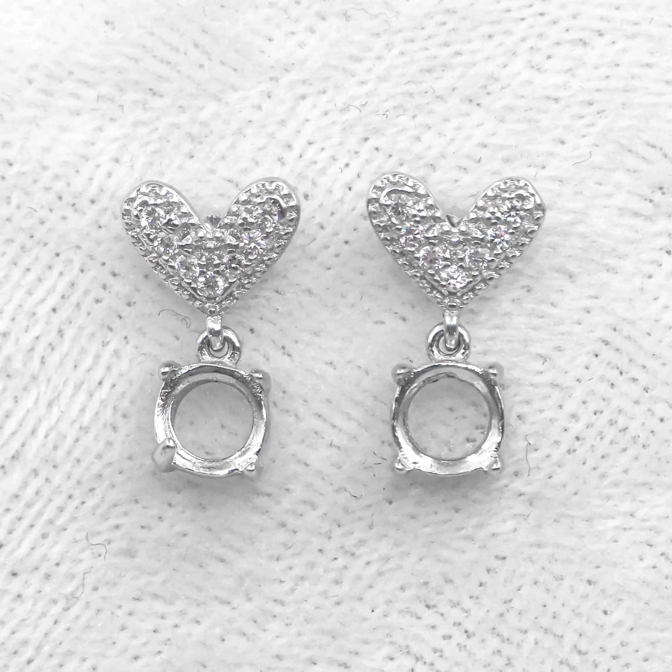 Sterling Silver 5mm/6mm Semi Mount Stud Earrings Empty Support Blank Setting S925 Base Holder Without Center Stone for DIY Inlay
