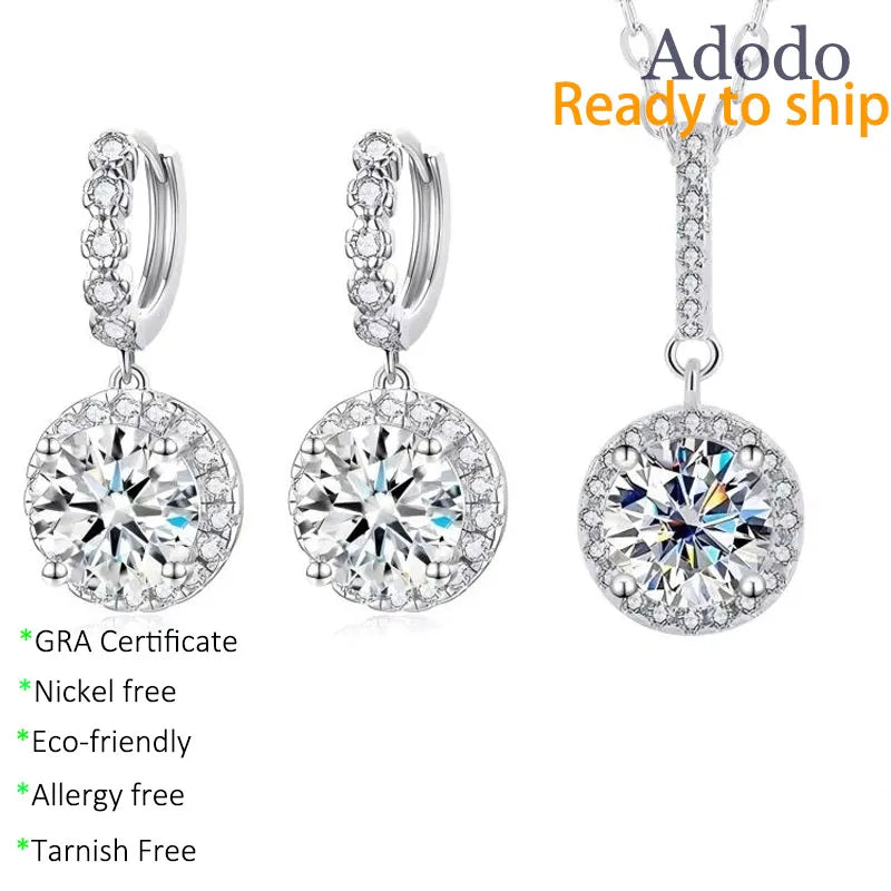Fashion Real 925 Silver Material Jewelry Set Round Cut Vvs Gra Certificate Moissanite Earring Necklace Set for Women MegaBDM