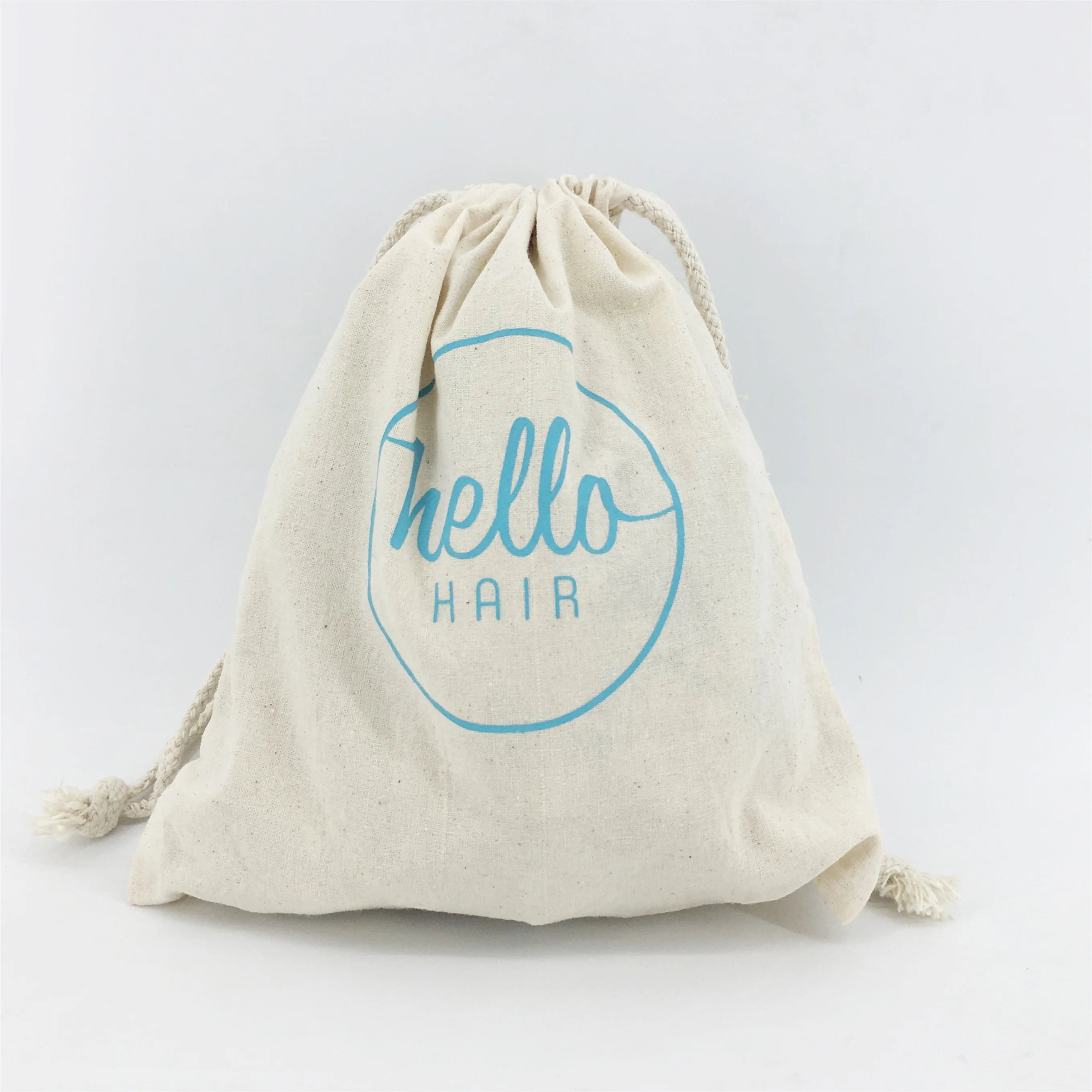 Custom Logo Printed 80gram/pc Cotton Fabric Muslin Drawstring Canvas Shopping Bag with Silk Screen Letter Customized Rope Handle