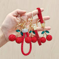 Rhinestone Red Cherry Keychain Cute Cherry Crystal Wristlet Keychain for Bag Car Pendant