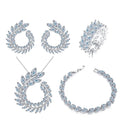 4 Pieces New Fashion Leaf Shape Bridal CZ Drop Earrings Necklace Bracelet and Ring Set Jewelry for Women Accessories