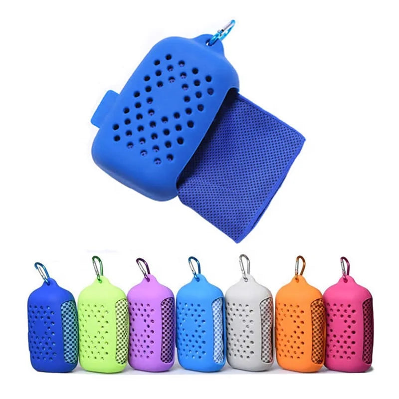 Custom logo Color Fitness Double-faced Quick Drying Instant Ice Cool Magic Towel Cooling Towel With Silicone Case