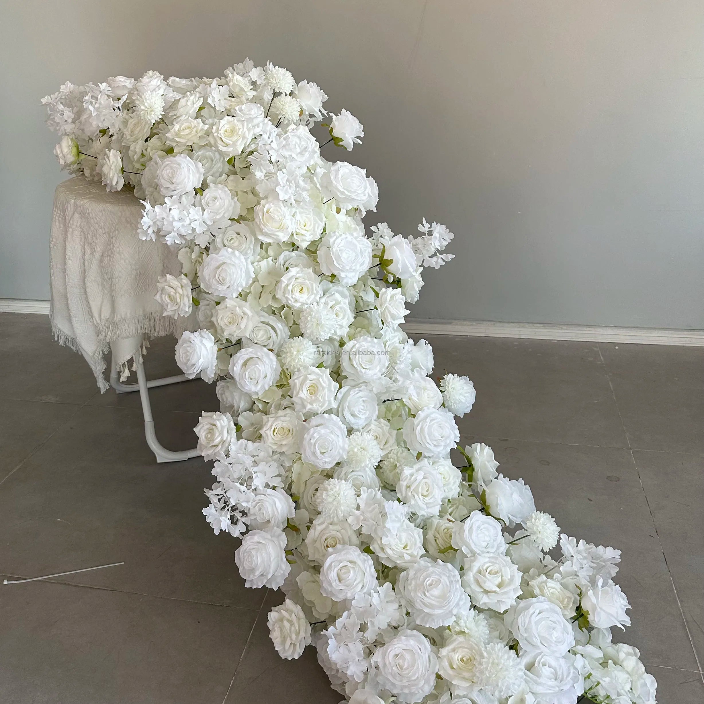 Party Supplies Artificial White Rose Flower Table Runner Wedding Decoration Artificial Flowers