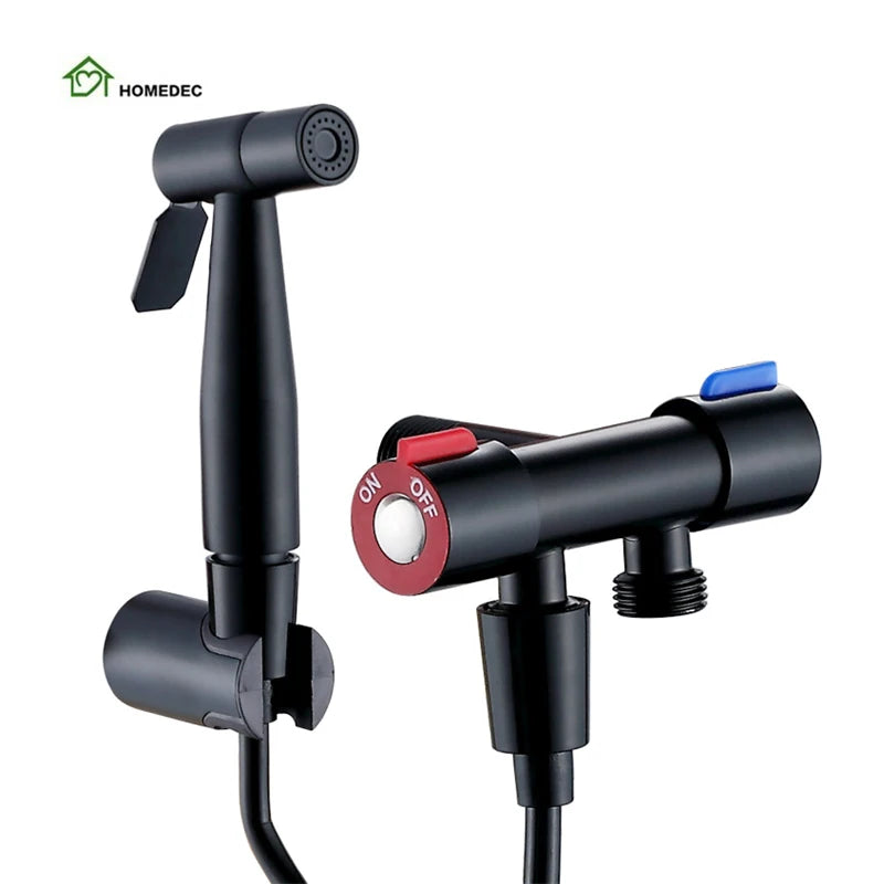 Homedec Bathroom Wall-Mounted Stainless Steel 304 Matte Black Modern Design Eco-Friendly Hand-Held Bidet Toilet Sprayer Kit