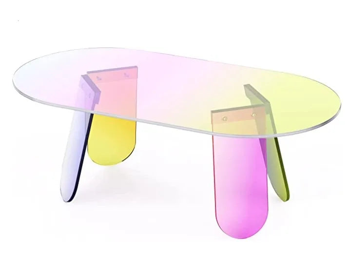 Acrylic Coffee Table Iridescent Glass End Table Round Side Table Side Round Crystal Rainbow Clear Acrylic Teapoy