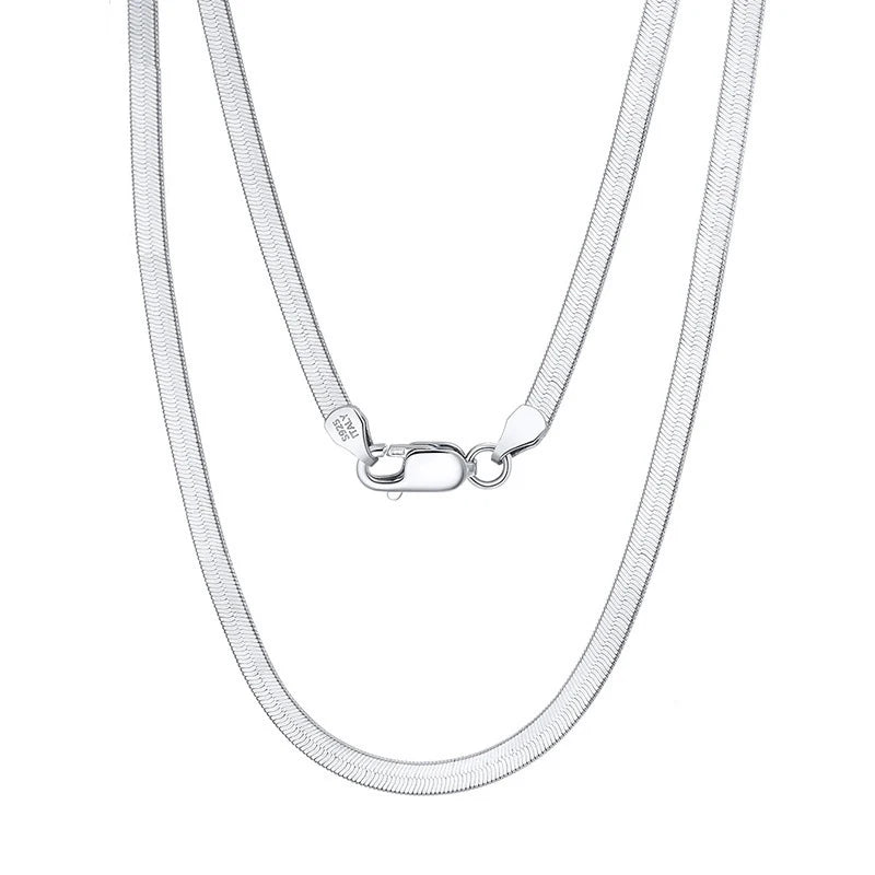 Hot Selling Minimalist Hip-Hop Men Statement Jewelry 925 Silver 3mm Flat Snake Choker Necklace Chain