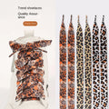 YH Ladies Casual Shoes with 2cm Snow Yarn Lace Leopard Print Satin and Widened Silk Shoelaces Flat White Polyester Shoelaces