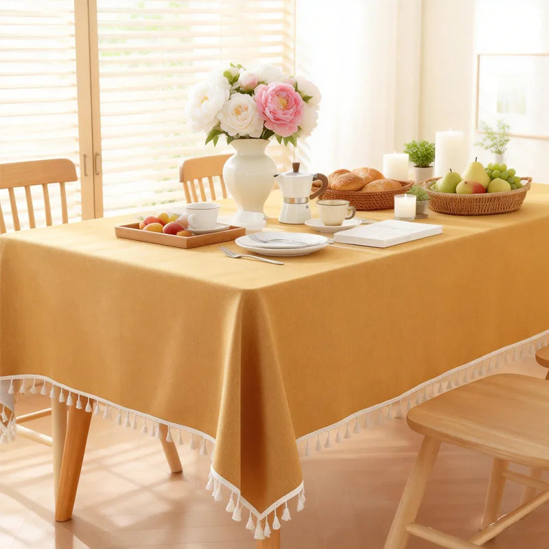 Wrinkle Resistant Customizable Durable Thick Tassel Knit Washable 100% Polyester Minimalist Style Wedding Party Tablecloths