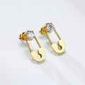 Personalized Creative Zircon Pin Paper Clips Shape Stainless Steel Gold Plated Fine Dangle Jewelry Stud Statement Earrings Women