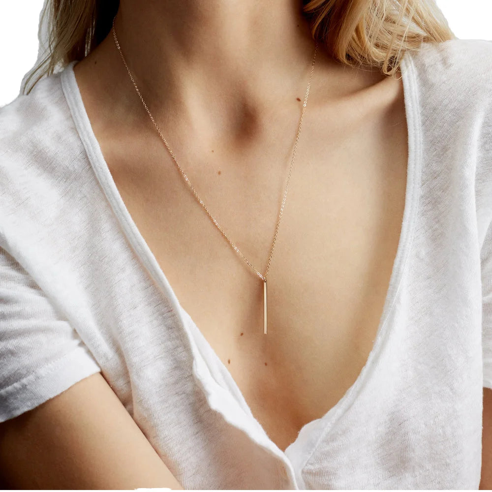 Chihang Customizable Engraved Link Chain Pendant Fashionable Gold Plated Stainless Steel Bar Necklace for Women
