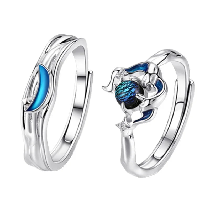 Couple Ring for Wedding Jewelry Valentine's Day Gift Open Adjustable Ring Planet Star Moon  Couple Ring for Men Women