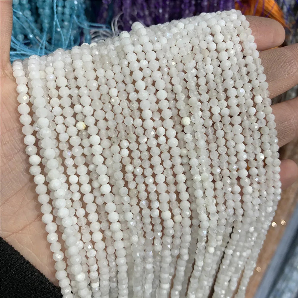 2mm 3mm 4mm Natural Moonstone Loose Beads Faceted Genuine Natural Stone Cutting Loose Gemstone Stone Beads for Jewelry Making