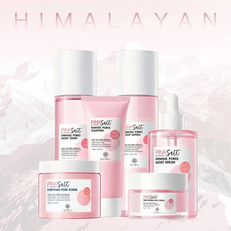 Premium Natural Anti Aging Himalayan Pink Salt Firming Pore Face Care Set Korean Beauty Products Whitening Skin Care Set