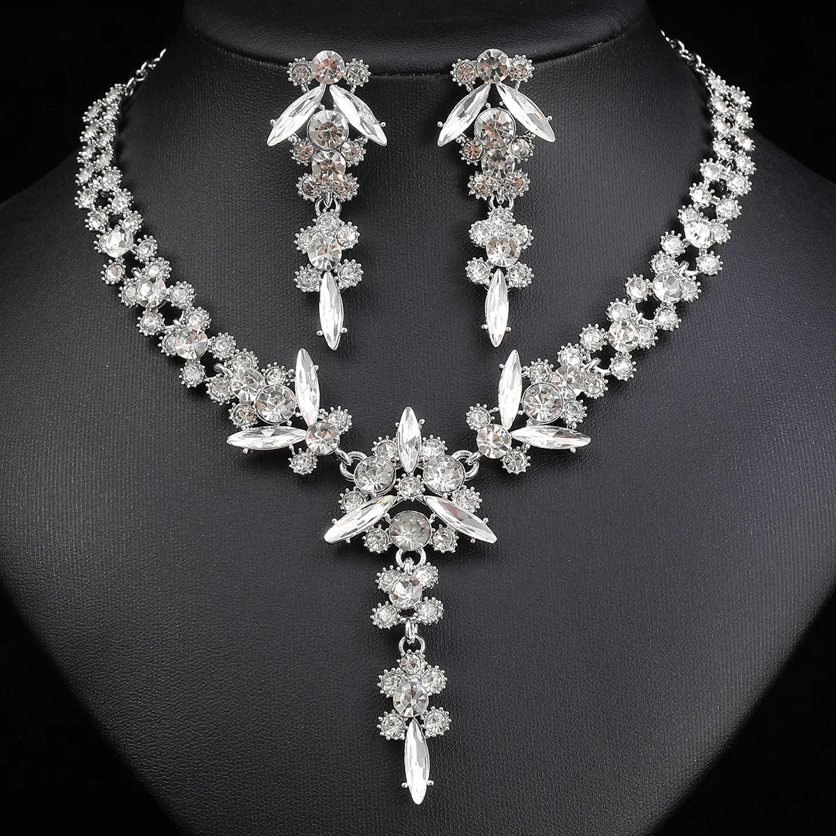 Women 2  Piece Fashion Jewelry Sets Luxury Saudi Gold Plated African Indian Dubai Crystal Wedding Gift Bridal Jewelry Set