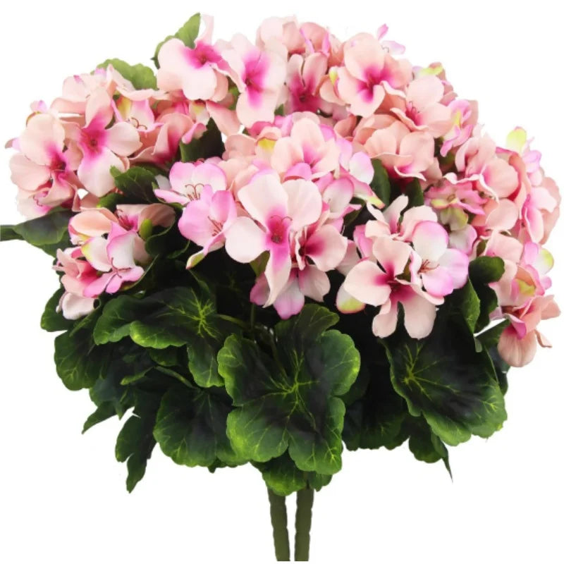 Artificial Geraniums Silk Flower Pink Bush Faux Flowers Branch for Garden Patio Vase Table Centerpiece Indoor Decor